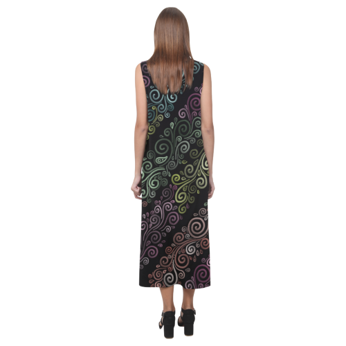 Psychedelic pastel Phaedra Sleeveless Open Fork Long Dress (Model D08)
