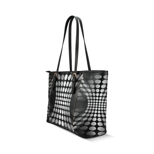 Abstract Dots HOURGLASS black grey white Leather Tote Bag/Small (Model 1640)