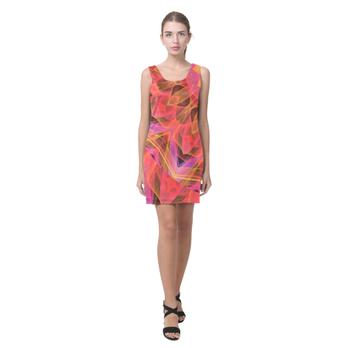Abstract Peach Violet Mandala Ribbon Candy Lace Helen Sleeveless Dress (Model D10)