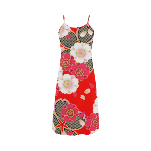 Red White Japanese Kimono Pattern Alcestis Slip Dress (Model D05)