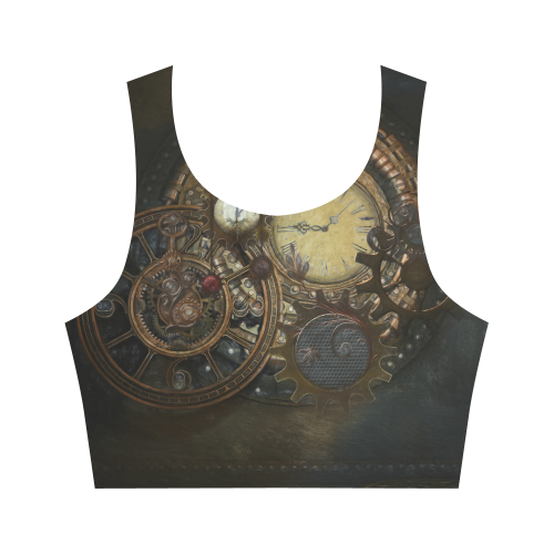 Painting Steampunk clocks and gears Women's Crop Top (Model T42)