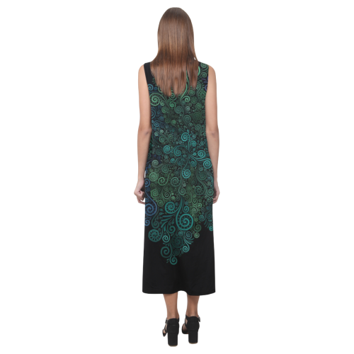 Turquoise Psychedelic Rose Phaedra Sleeveless Open Fork Long Dress (Model D08)