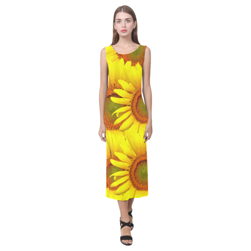 Sunny Sunflowers Phaedra Sleeveless Open Fork Long Dress (Model D08)