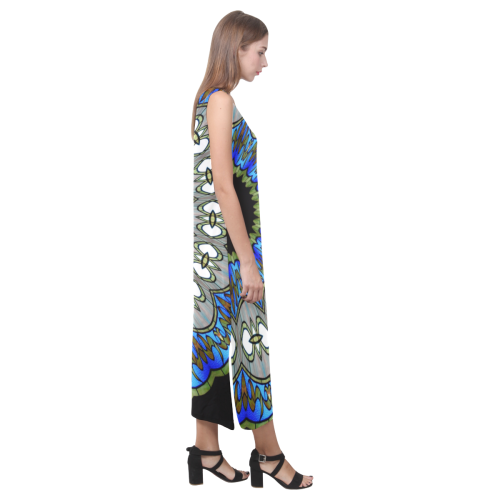 Stained Glass Kaleidoscope Mandala Abstract 7 Phaedra Sleeveless Open Fork Long Dress (Model D08)