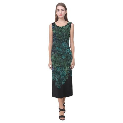 Turquoise Psychedelic Rose Phaedra Sleeveless Open Fork Long Dress (Model D08)