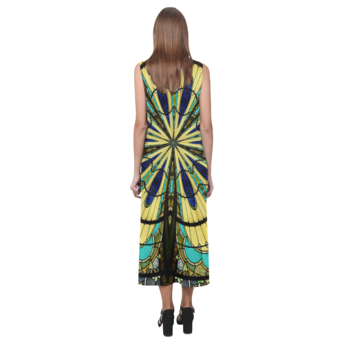Stained Glass Kaleidoscope Mandala Abstract 5 Phaedra Sleeveless Open Fork Long Dress (Model D08)