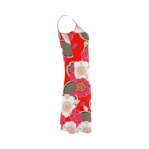 Red White Japanese Kimono Pattern Alcestis Slip Dress (Model D05)