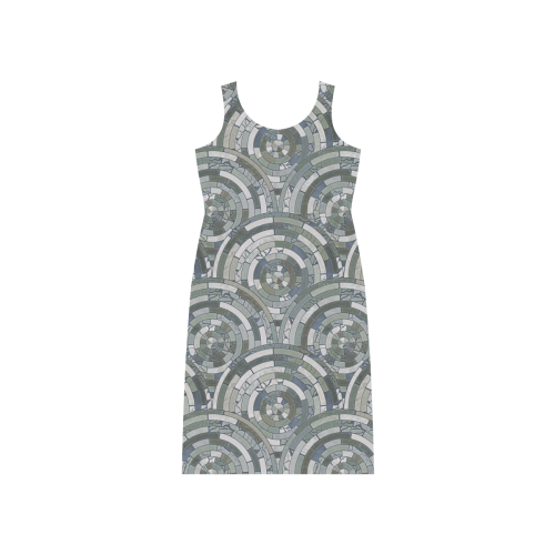 Stones Round Mosaic Pattern - grey Phaedra Sleeveless Open Fork Long Dress (Model D08)