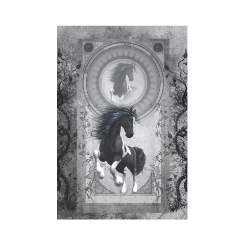 Awesome horse in black and white with flowers Cotton Linen Wall Tapestry 60"x 90"