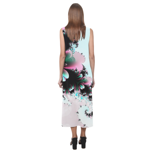 Twilight Comes To The Meadow Fractal Abstract Phaedra Sleeveless Open Fork Long Dress (Model D08)