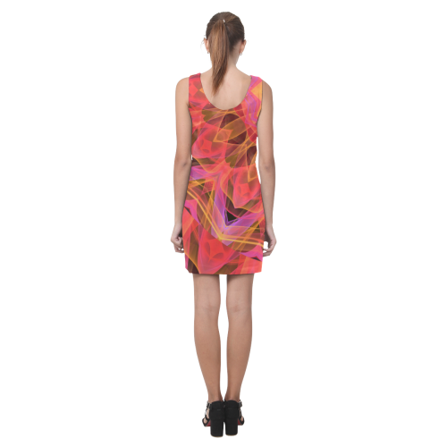 Abstract Peach Violet Mandala Ribbon Candy Lace Helen Sleeveless Dress (Model D10)