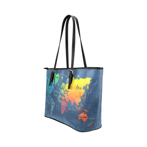 world map 30 Leather Tote Bag/Large (Model 1651)