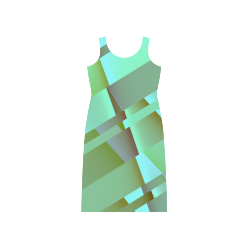 Pastel Green Modern Abstract Phaedra Sleeveless Open Fork Long Dress (Model D08)