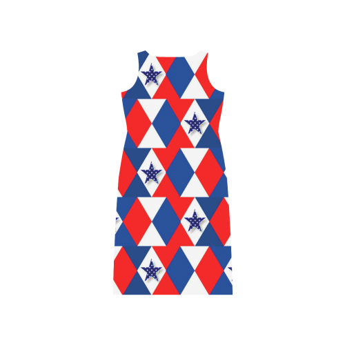 Patriotic Triangles And Stars Phaedra Sleeveless Open Fork Long Dress (Model D08)