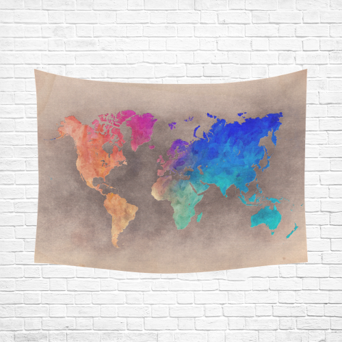 world map 25 Cotton Linen Wall Tapestry 80"x 60"