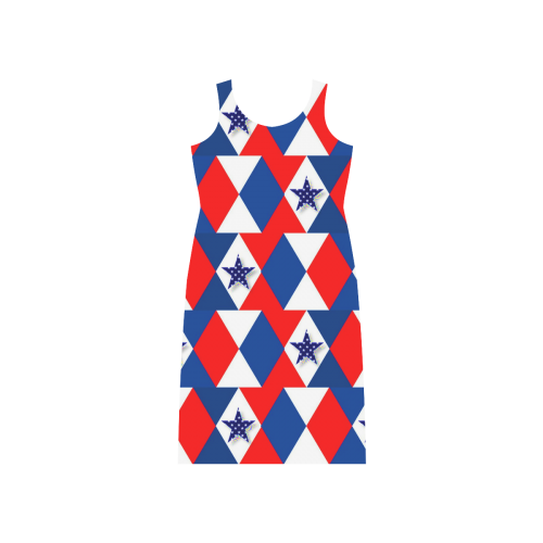 Patriotic Triangles And Stars Phaedra Sleeveless Open Fork Long Dress (Model D08)