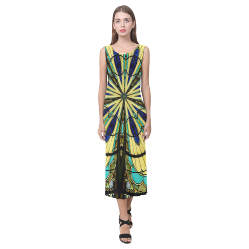 Stained Glass Kaleidoscope Mandala Abstract 5 Phaedra Sleeveless Open Fork Long Dress (Model D08)