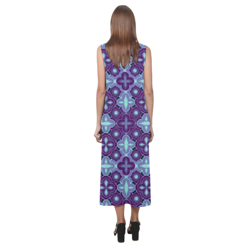 Purple blue seamless pattern Phaedra Sleeveless Open Fork Long Dress (Model D08)