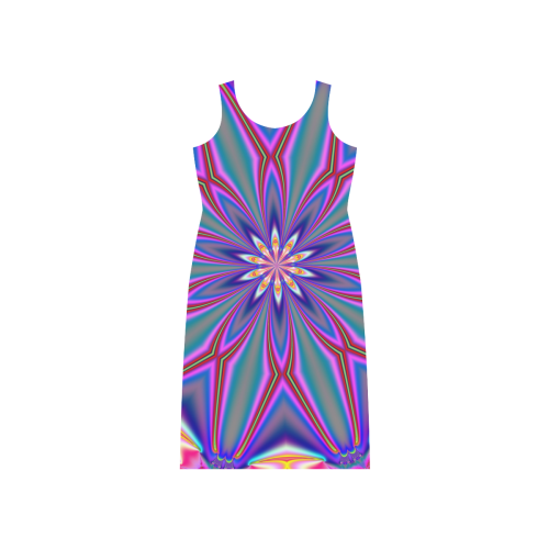 Fractal Kaleidoscope Mandala Flower Abstract 4 Phaedra Sleeveless Open Fork Long Dress (Model D08)