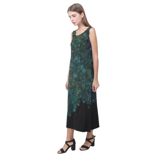 Turquoise Psychedelic Rose Phaedra Sleeveless Open Fork Long Dress (Model D08)