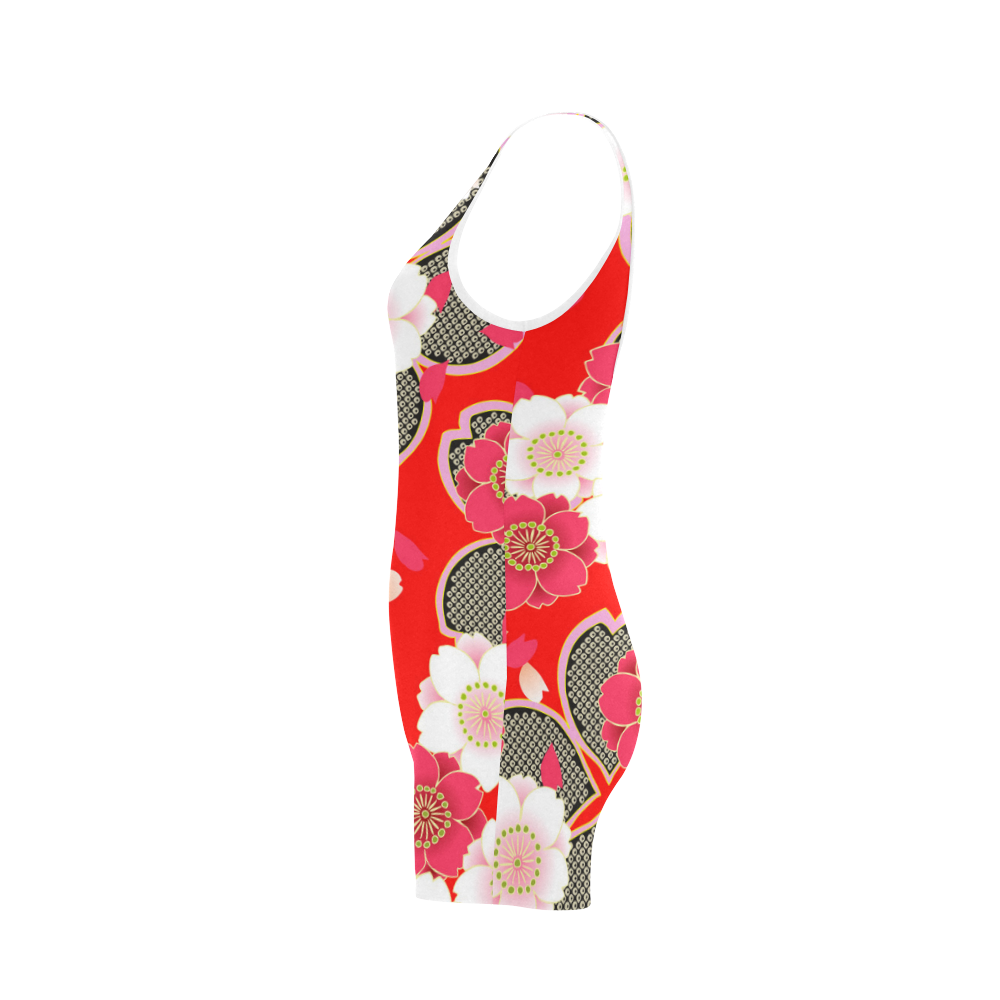 Red White Japanese Kimono Pattern Classic One Piece Swimwear (Model S03