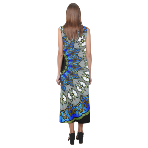 Stained Glass Kaleidoscope Mandala Abstract 7 Phaedra Sleeveless Open Fork Long Dress (Model D08)