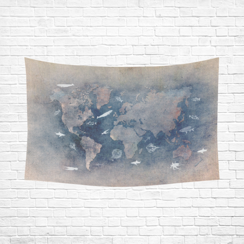 world map 26 Cotton Linen Wall Tapestry 90"x 60"