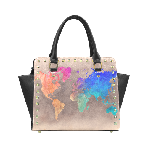 world map 25 Rivet Shoulder Handbag (Model 1645)