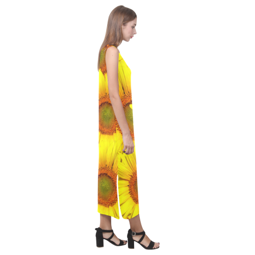 Sunny Sunflowers Phaedra Sleeveless Open Fork Long Dress (Model D08)