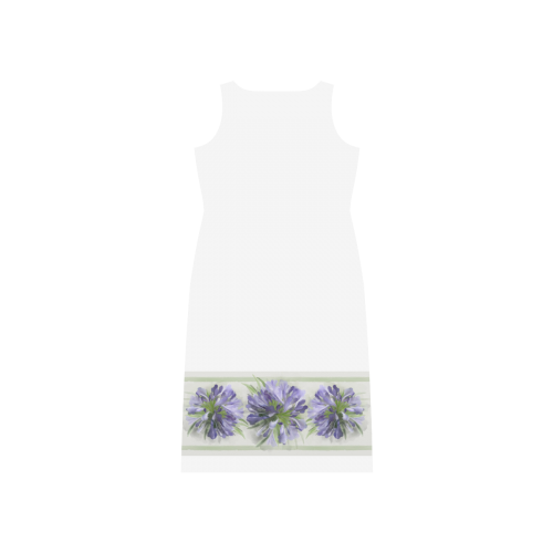 Purple Flowers, green lines Phaedra Sleeveless Open Fork Long Dress (Model D08)