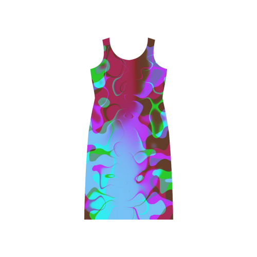 Retro Abstract Colorsplash Phaedra Sleeveless Open Fork Long Dress (Model D08)