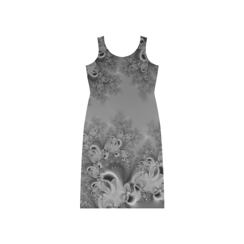 Silvery Moon Frost Fractal Abstract Phaedra Sleeveless Open Fork Long Dress (Model D08)