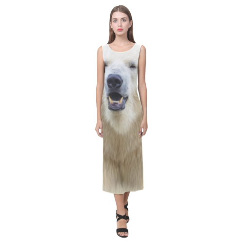 Cute  Zoo Polar Bear Phaedra Sleeveless Open Fork Long Dress (Model D08)