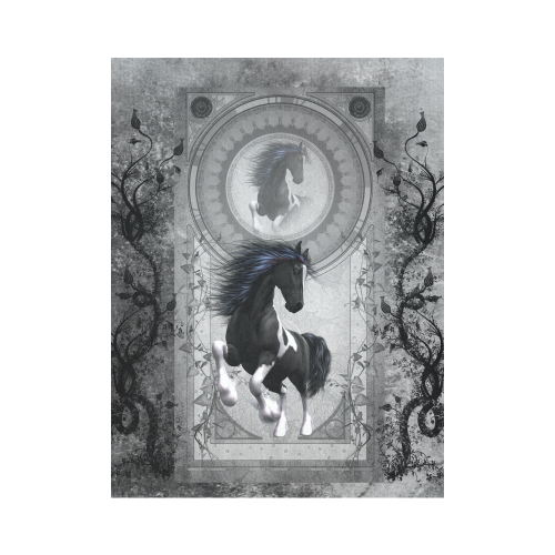 Awesome horse in black and white with flowers Cotton Linen Wall Tapestry 60"x 80"