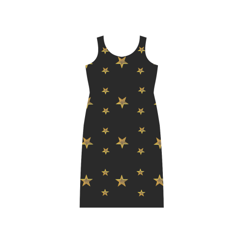 Twinkle Twinkle Little Star Gold Stars on Black Phaedra Sleeveless Open Fork Long Dress (Model D08)