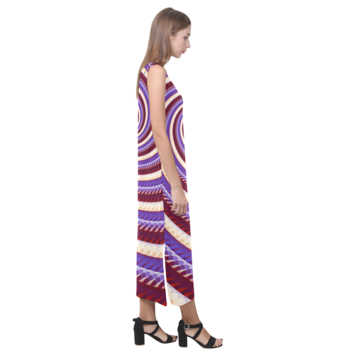 Coarse Woven Design Fawn Lilac Blue Spiral Phaedra Sleeveless Open Fork Long Dress (Model D08)