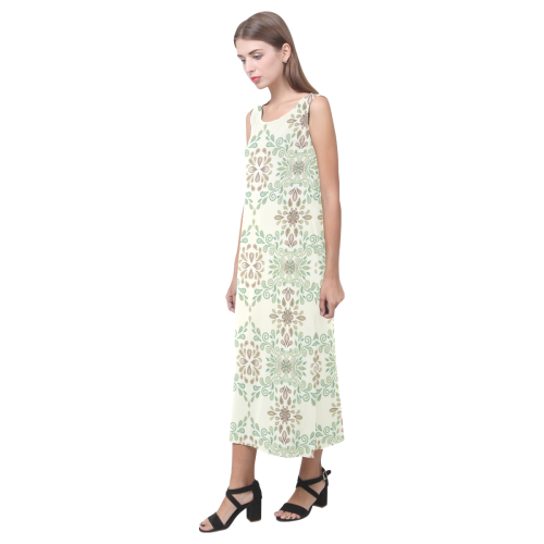 Watercolor ornaments Phaedra Sleeveless Open Fork Long Dress (Model D08)