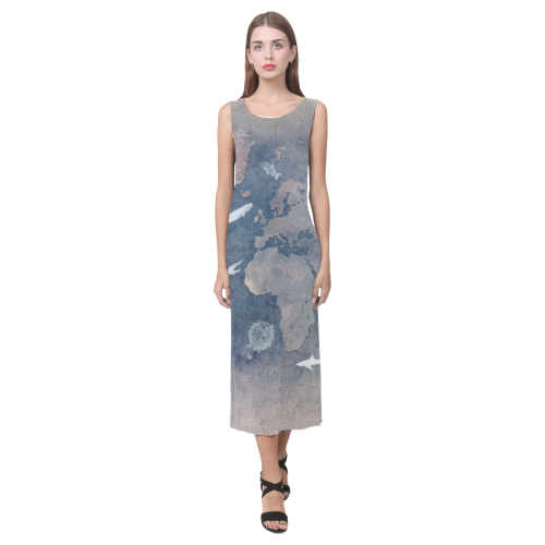 world map 26 Phaedra Sleeveless Open Fork Long Dress (Model D08)