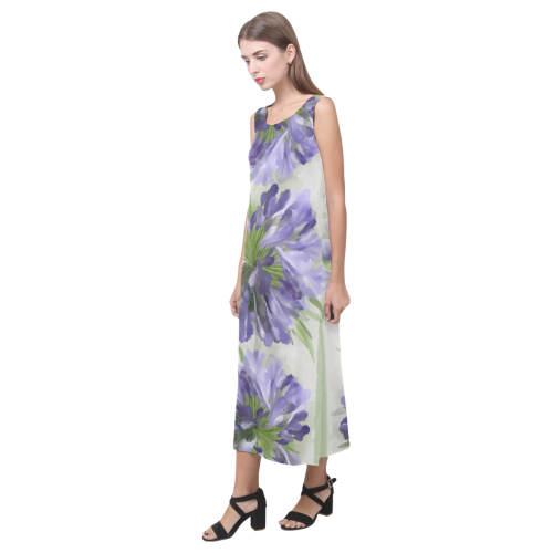 3 Purple Flowers Phaedra Sleeveless Open Fork Long Dress (Model D08)