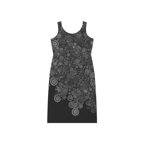 Black and White Rose Phaedra Sleeveless Open Fork Long Dress (Model D08)