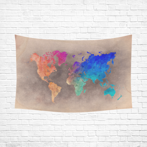 world map 25 Cotton Linen Wall Tapestry 90"x 60"