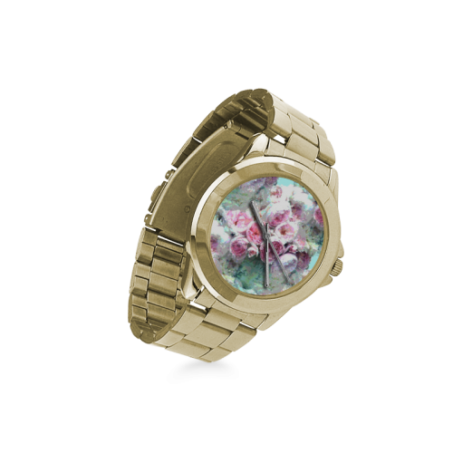 Pink Flowers Custom Gilt Watch(Model 101)