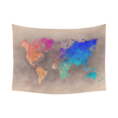 world map 25 Cotton Linen Wall Tapestry 80"x 60"