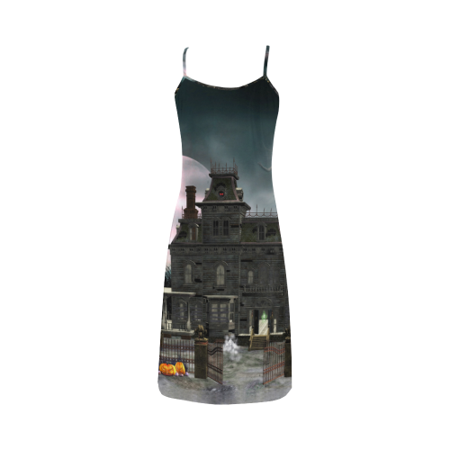 A creepy darkness halloween haunted house Alcestis Slip Dress (Model D05)