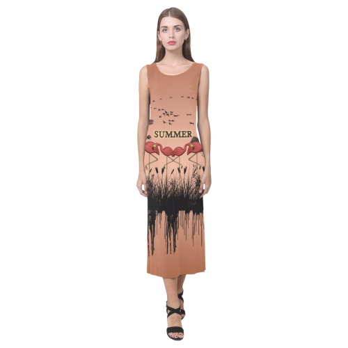 Summer design with flamingo Phaedra Sleeveless Open Fork Long Dress (Model D08)