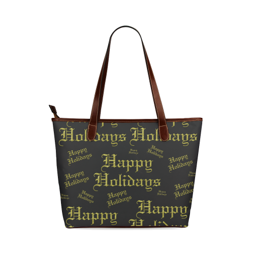 golden happy holiday text Shoulder Tote Bag (Model 1646)