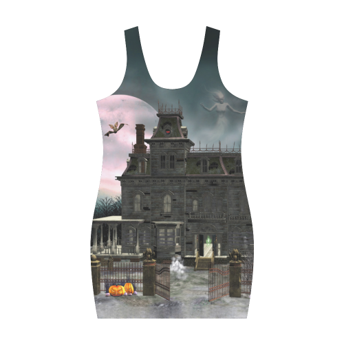 A creepy darkness halloween haunted house Medea Vest Dress (Model D06)