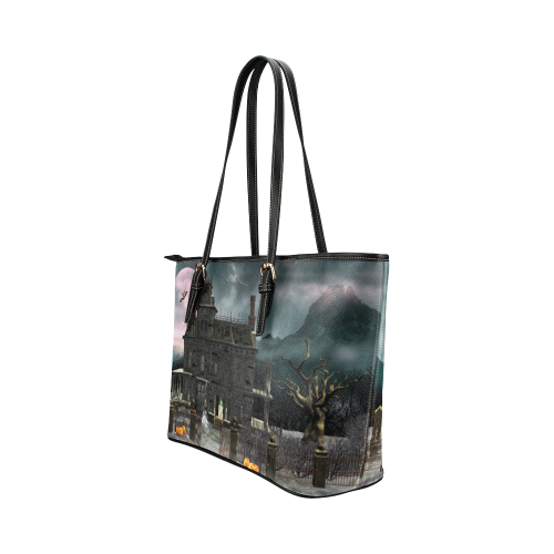 A creepy darkness halloween haunted house Leather Tote Bag/Large (Model 1651)