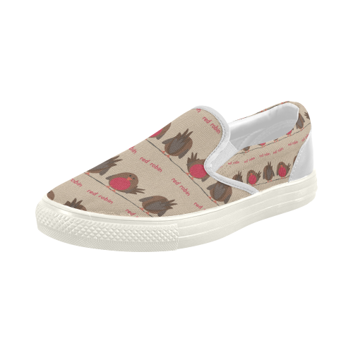 Red Robin Pattern Women's Slip-on Canvas Shoes (Model 019)