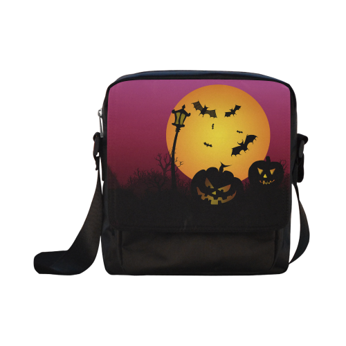 Spooky Halloween pumpkins and bats in pink Crossbody Nylon Bags (Model 1633)